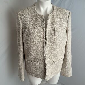 J McLaughlin Martha Natural tweed collarless four pocket jacket